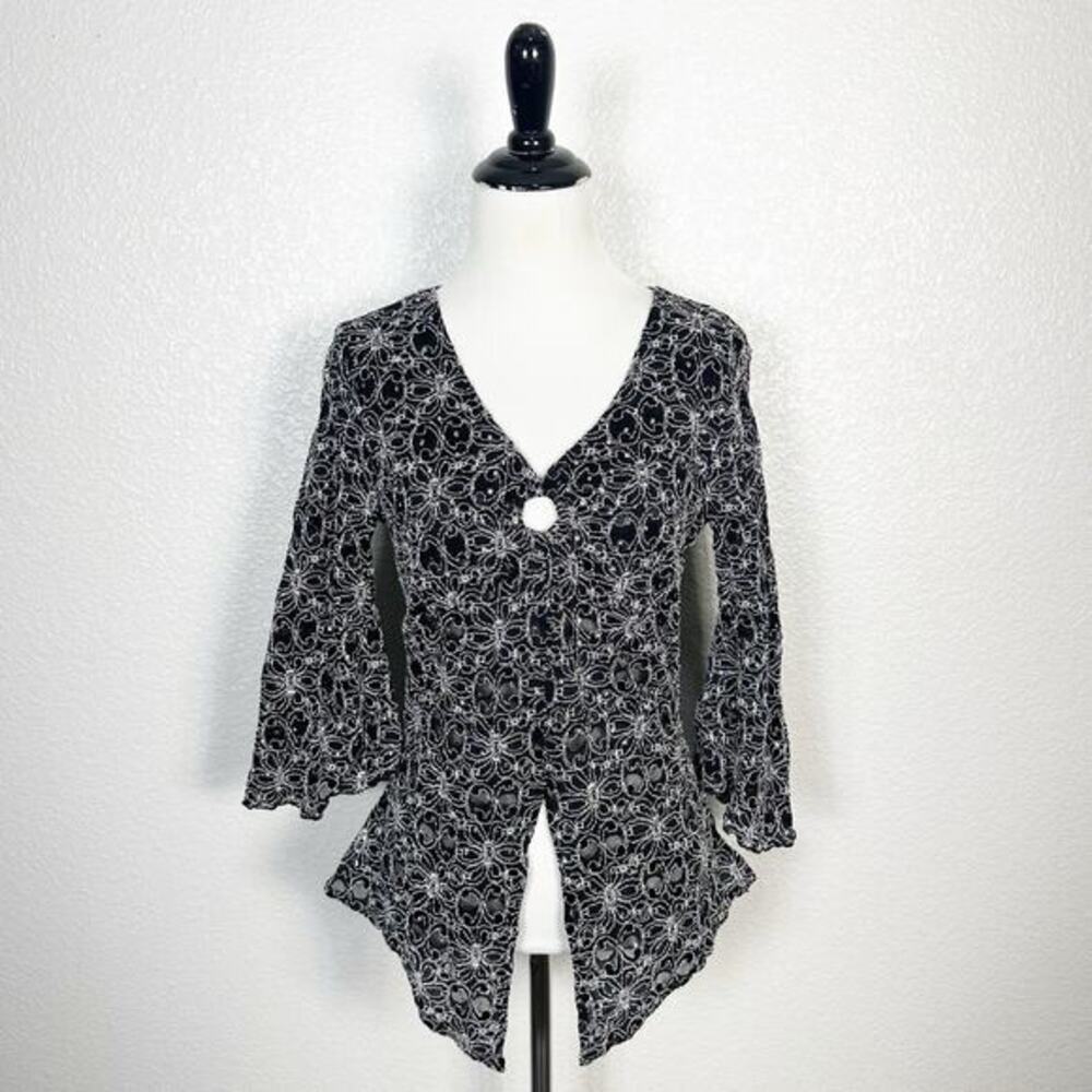 J.T.B. Vintage‎ Fairycore Witchy Whimsigoth Sparkle Beaded V Neck Top Small